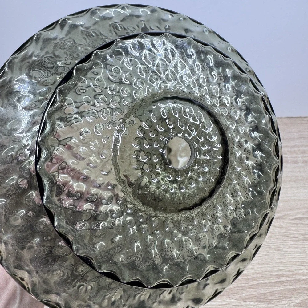 Vintage MCM Green Glass Shade Light Globe Lamp Scalloped 9